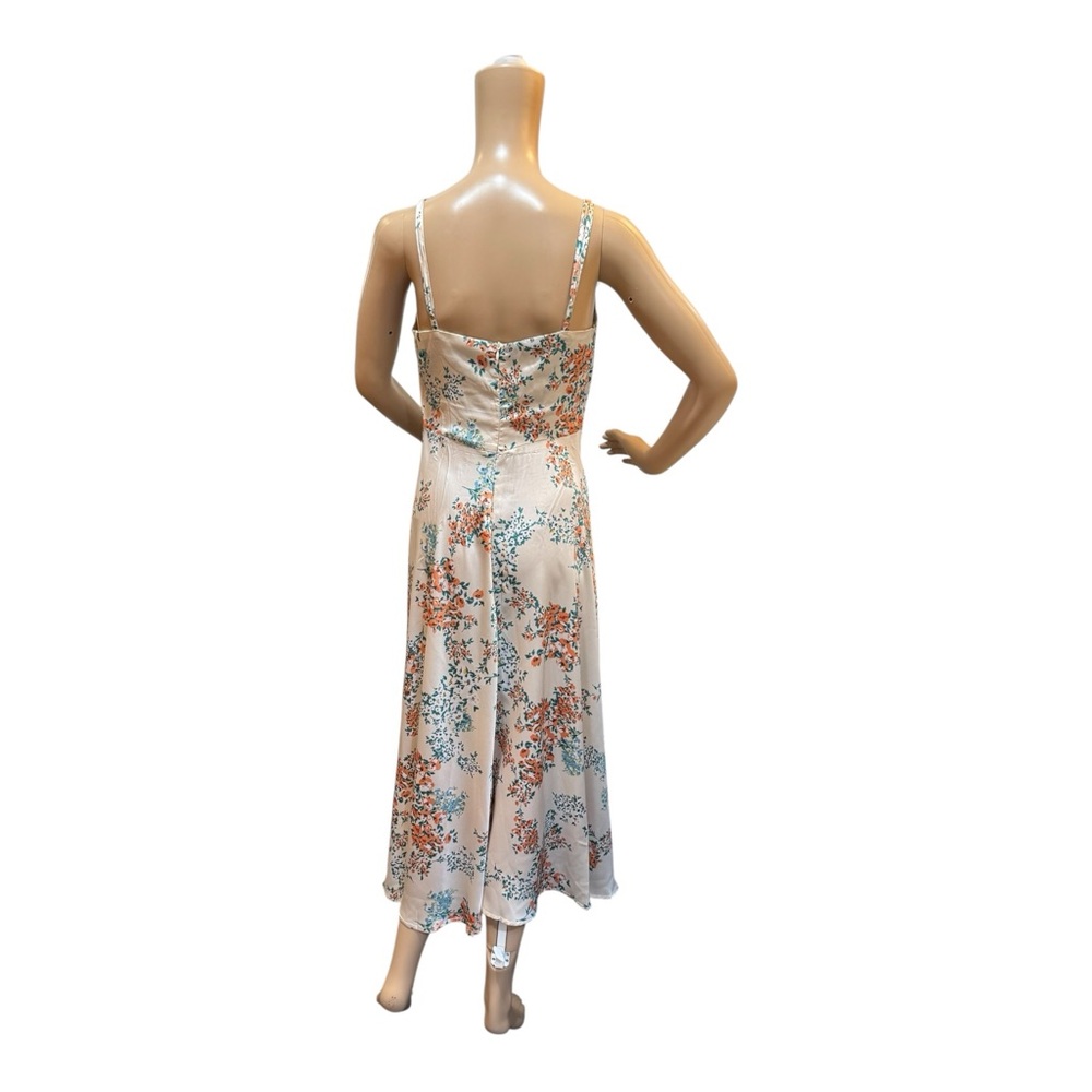 Petal & Pup Satin Floral Tie-Front Midi Dress With Leg Slit Size 4 Lightweight - Picture 3 of 15
